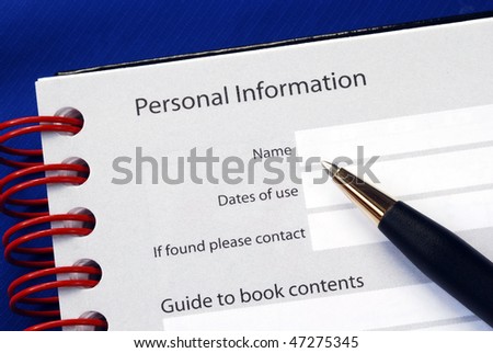 Fill in the personal information isolated on blue