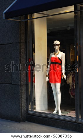 A view of the display window from a clothing store