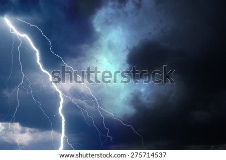 Summer storm bringing thunder, lightnings and rain.