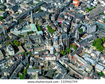 City called Aachen in Germany - Aerial shot with Tilt Lens