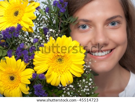 woman, flower, smile