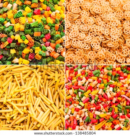 collage background of Colorful pasta