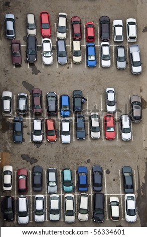 stock photo Parking with parked cars Aerial view from a height