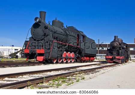Old steam locomotive at the depot. Museum of Technology in Togliatti.