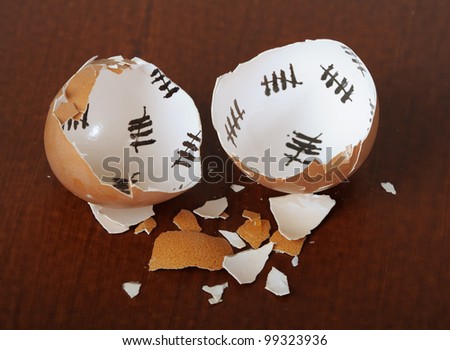 Broken egg shell closeup on dark background