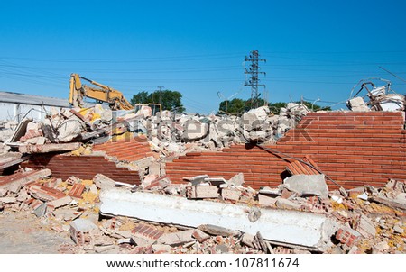 Partially demolished factory in industrial area