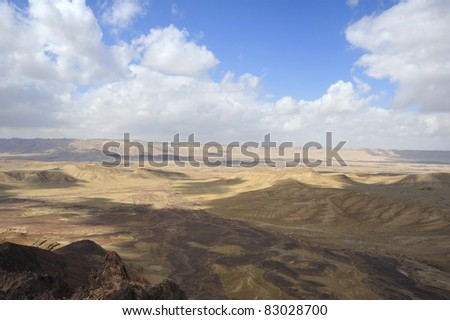 Panoramic view on Ramon Crater from top, Negev desert.