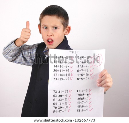 Student with A grade on math test