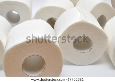 Rolls of grey toilet paper from the recycling