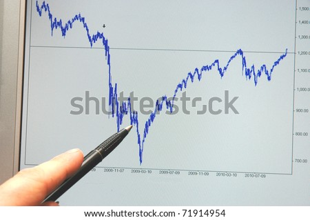 Analysis of statistics with pen on computer screen