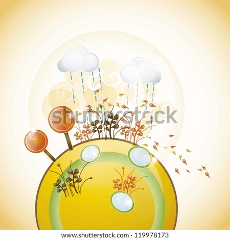 planet with autumn landscape, all the seasons vector illustration