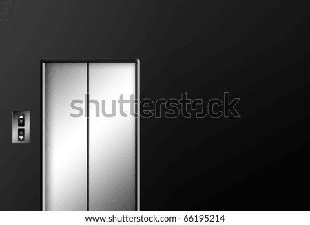 Chrome elevator doors closed on black wall. Illustration