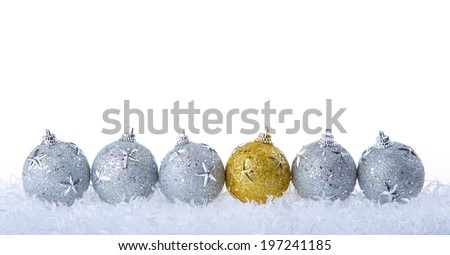Silver Christmas baubles isolated on white background