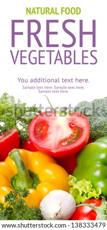 Big set of vegetables. Tasty and wholesome healthy food. Layout with background for text.