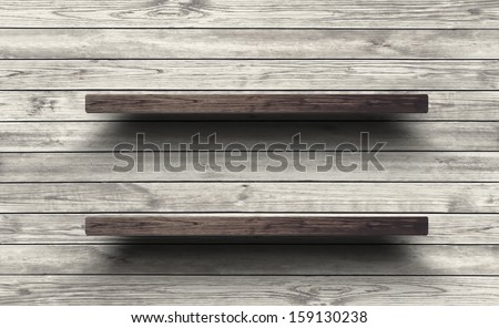 Antique wooden shelf on old wooden wall