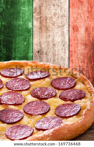 Pizza Pepperoni on Italian Flag Background