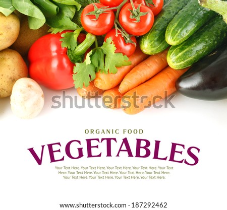 Big set of vegetables. Tasty and wholesome healthy food. Layout with background for text.