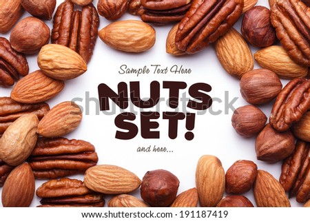 Nuts Set background with copyspace on a white background