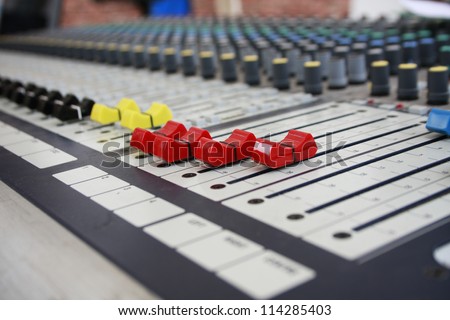 buttons equipment in audio recording studio of the colour