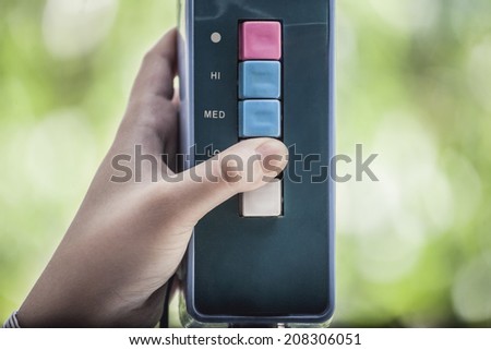 Hand pushing the button. Choice concept