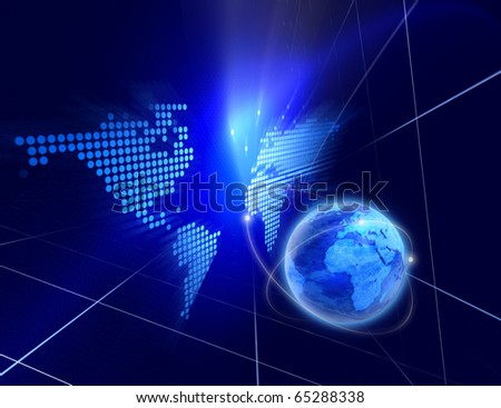 Digital space - Abstract blue digital background with blue globe