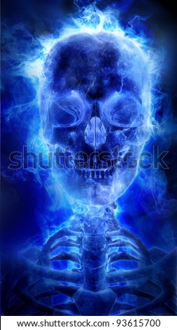 Blue Flaming Skull  Abstract Blue Digital Background With High Detail 