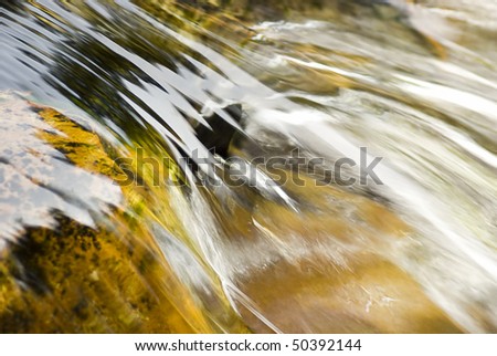 Flowing stream water flowing over brown, algae covered rocks