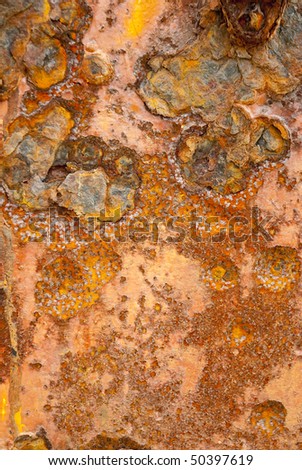 Orange and brown rust texture shot of metal surface