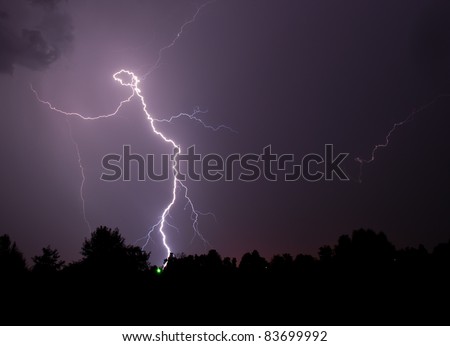 This is a strange lightning picture shaped like a stick person. It is as if God was dancing across the night sky