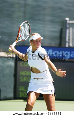 Alona Bondarenko playing at the JP Morgan Chase Open tennis tournament