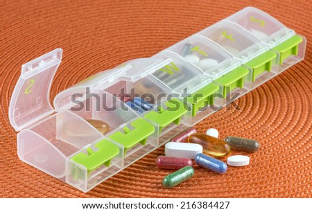 a pill box with a weeks supply of pills