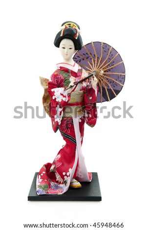 stock photo Japanese geisha doll isolated on white