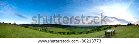 A panoramic of the view from the top of the North Downs in Surrey.