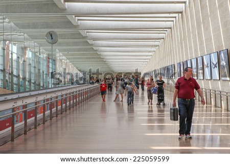 Lod, Israel - October 12, 2014: Passengers at Israel\'s Ben Gurion international airport, Terminal 3 Departure Hall