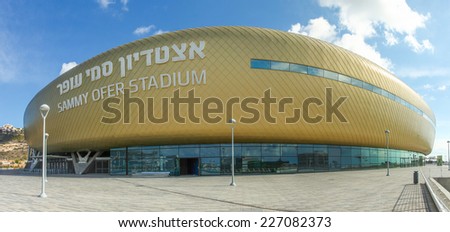 HAIFA, ISRAEL - October 30, 2014 : Sami Ofer stadium, exterior view of the new Sami Ofer soccer stadium, new home base of Maccabi Haifa Fc football club.  build to replace the old stadium.
