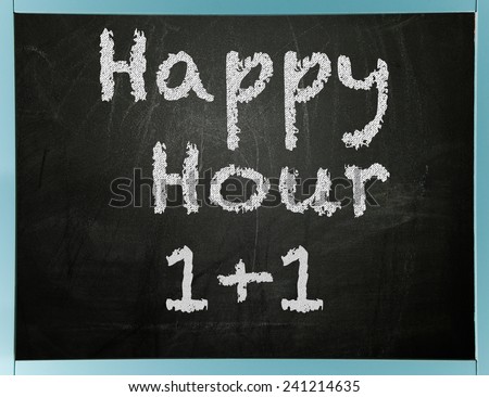 Happy hour sign on chalkboard