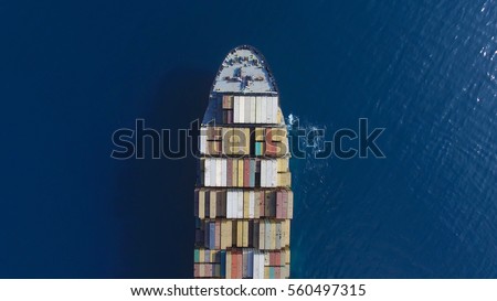 Large container ship at sea - Aerial image