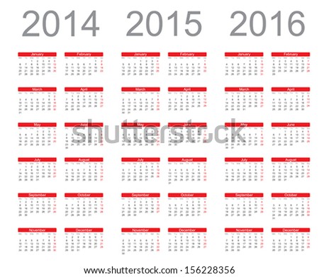 Simple Calendar year 2014 2015 2016 vector Simple Calendar year 2014 2015 2016 vector