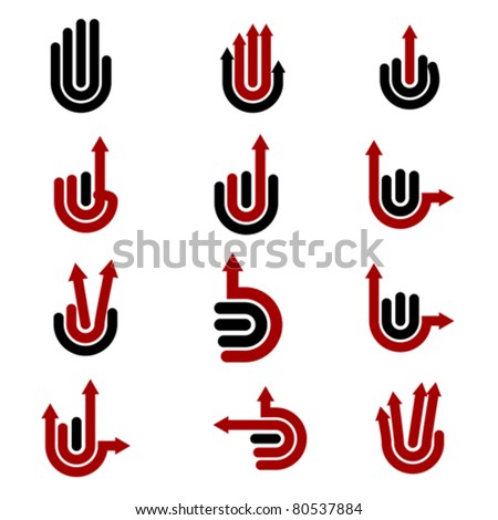 Logo Design Hand on Arrow Hand Gestures And Signals  Set Of Vector Icons For Your Design