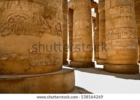 Columns shadows, Going all over Karnak Temple, Thebes, Luxor, Egypt