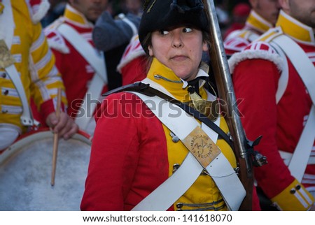 BADAJOZ REGION, SPAIN - MAY 18: Re-enactment of Albuera battle between French and allied nations armies (England, Spain and Portugal), in 1811. May 18, 2013 in La Albuera, Badajoz, Spain