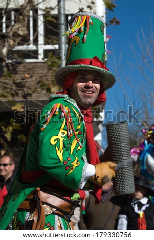 BADAJOZ, SPAIN, FEBRUARY 12: Performers take part in the Carnival parade at Badajoz City, on February 12, 2013. One of the best carnivals in Spain, highlighting massive participation of people.