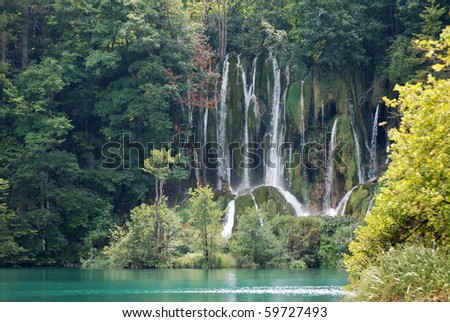 big waterfall view in the national Park of Plitvice in Croatia