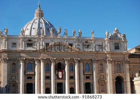 view of the St. Peter\'s basilica where the Pope Benedict XVI spoke to the crowd of faithful in the Christmas Day 2011