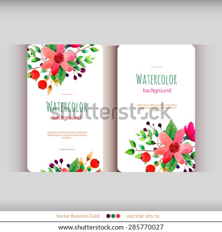 Set of abstract watercolor cards. Watercolor flowers.Vector illustration