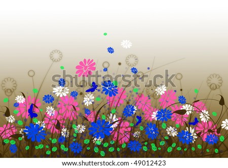Spring meadow with flowers and sky