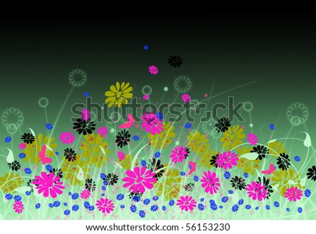 Spring meadow with flowers and sky