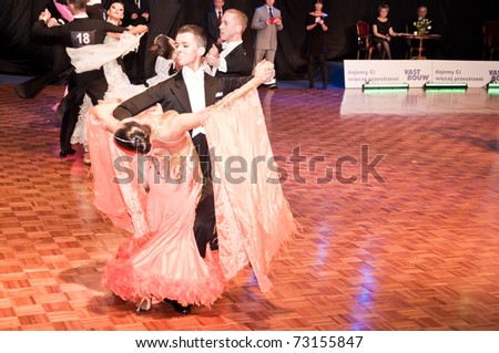 SZCZECIN, POLAND - MARCH 12: Competitors dancing slow waltz at the Polish Championship in the ballroom dance called \