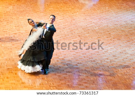 SZCZECIN, POLAND - MARCH 12: Competitors dance slow waltz at the Polish Championship in the ballroom dance called \