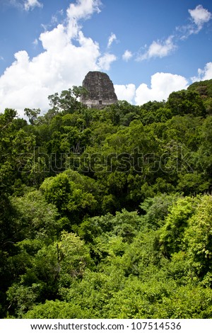 Guatemala jungle and Mayan ruins in Tikal site.